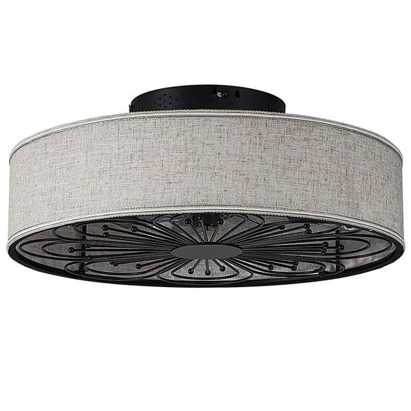 English Elm Caged 20" Flush Mount Ceiling Fan with Remote, Bohemian White Fabric Shade, LED Bladeless Silent Fan W1340P343836