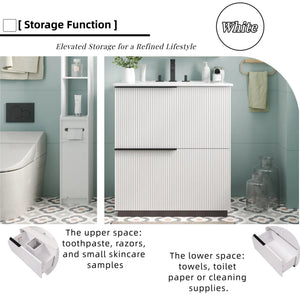English Elm Christopher Knight Home® - 30" Elegant Bathroom Vanity With Fluted Design, Ceramic Sink, Full-Extension Drawers & Soft-Close Slides N817P295760W
