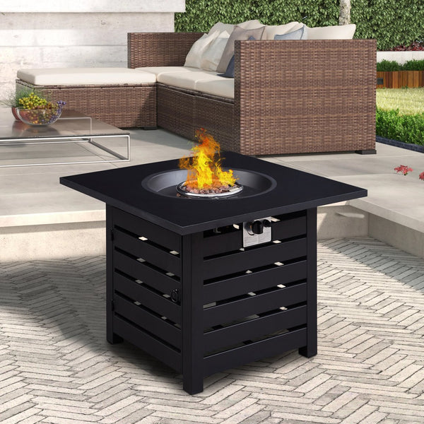 English Elm Fire Pit Table 50,000 BTU Propane Outdoor Patio Firepit with Auto-Ignition, Tile Top, CSA-Certified Black 36 L x 36 W x 9.25 H T3609P333095