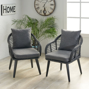 English Elm Christopher Knight Home® - TATIANA Grey Dining Chairs Set of 2 – Aluminum Frame, Woven Polyethylene Rattan, Water‑Resistant Cushions, Lightweight Rust‑Resistant Design 65042.00GRY