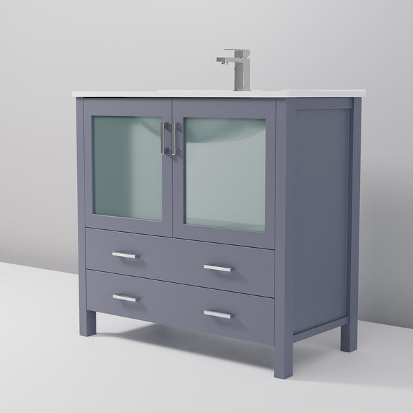 English Elm Dark Grey 36 in. Bath Vanity with White Ceramic Top, Soft-Close Drawers, Chrome Faucet Included (Durable) B2731P260516