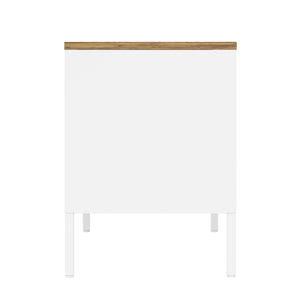 English Elm Landen 47" Metal Storage Cabinet with Wood Top and Cable Management — Sleek Industrial TV Console, Adjustable Legs White B365P397849