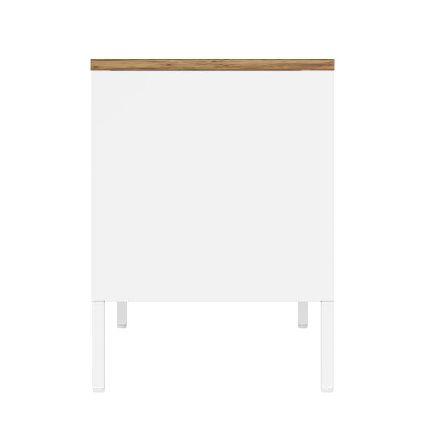 English Elm Landen 47" Metal Storage Cabinet with Wood Top and Cable Management — Sleek Industrial TV Console, Adjustable Legs White B365P397849