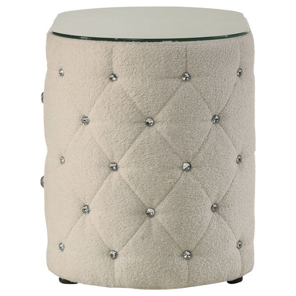 English Elm Santiago Ivory boucle oval nightstand with acrylic tufting, tempered glass top, 2-drawer compact storage B062P375537