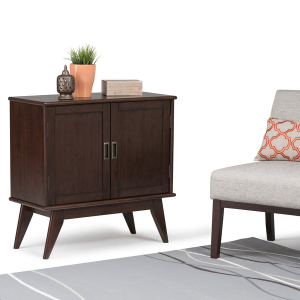 English Elm Draper Mid Century Low Storage Cabinet in Medium Auburn Brown - Solid Rubberwood, Brass Accents, Versatile Stylish Storage B136P158151