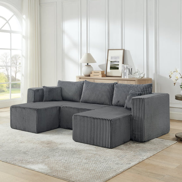 English Elm Compact Modular Sectional Corduroy Sofa High Density Foam Fill for Small Space Living Gray W487P411609