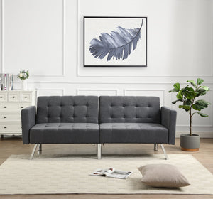 English Elm Sofa Convertible Linen Sofa Bed with Split-Back Recline, 3 Positions, Breathable Comfort for Small Spaces Dark Gray 41.3 L x 34.7 W x 8.2 H W2297S00005