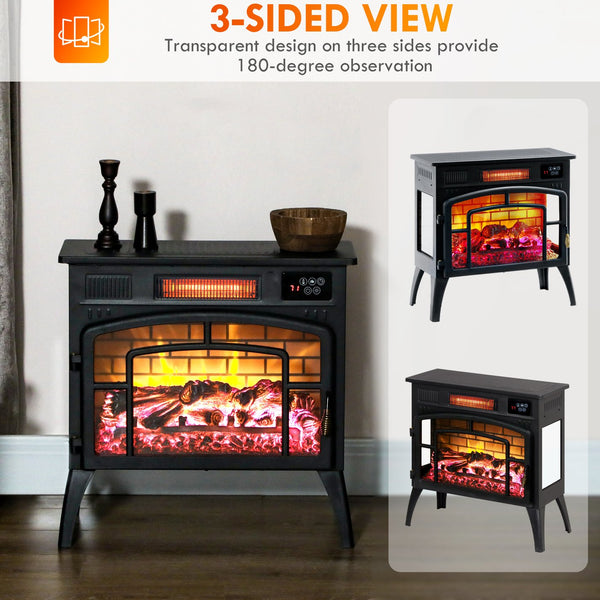 English Elm Homcom 22" Electric Fireplace Stove - Portable Infrared Heater With Realistic Flames & Safety Features W2225P249857