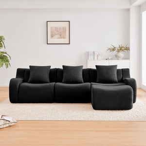 English Elm Boneless 3-Seat Modular Sofa In Plush Teddy Fabric, Ergonomic Curved Armrests, No Assembly Needed! W714S01459