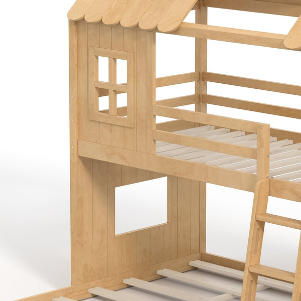 English Elm Twin Over Full Playhouse Bunk Bed with Slide Ladder Storage Shelves and Wardrobe W5305S00040