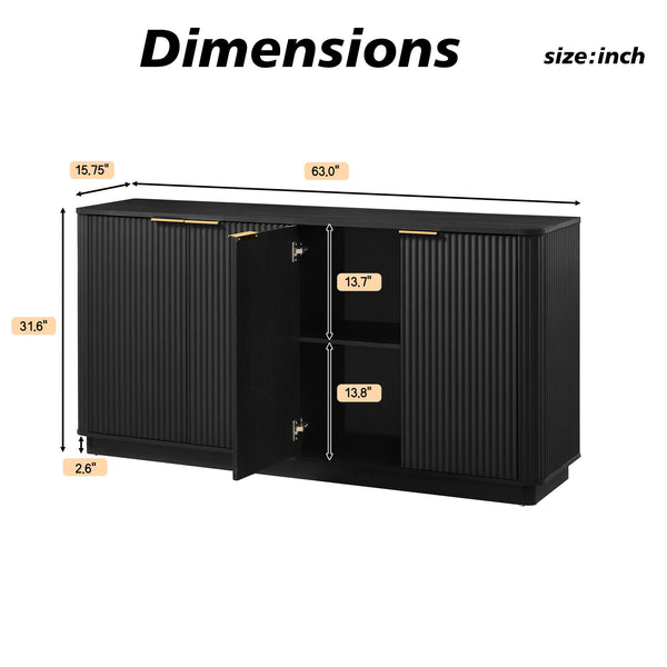 English Elm 63" Wave Front Sideboard with Four Door Storage for Living Room Hallway Bedroom W1820P431357