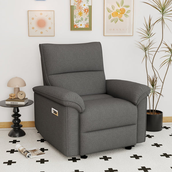 English Elm Wall Zero Wall Power Recliner Chair with Overstuffed Backrest, USB Type-C Charging Port, Space-Saving Electric Recliner for Small Rooms Dark Gray W1028S00055