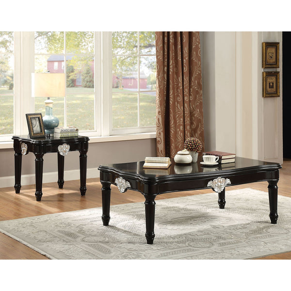 English Elm Black End Table with Scalloped MDF Top and Turned Legs, Poplar Apron Carved Motif, Timeless Accent B062P189193