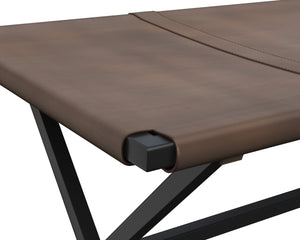 Sunpan Elon Bench - Minimalist Leather Design with Matte Black Base, Handcrafted Elegance for Any Space Vintage Cognac Leather