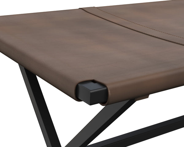 Sunpan Elon Bench - Minimalist Leather Design with Matte Black Base, Handcrafted Elegance for Any Space Vintage Cognac Leather