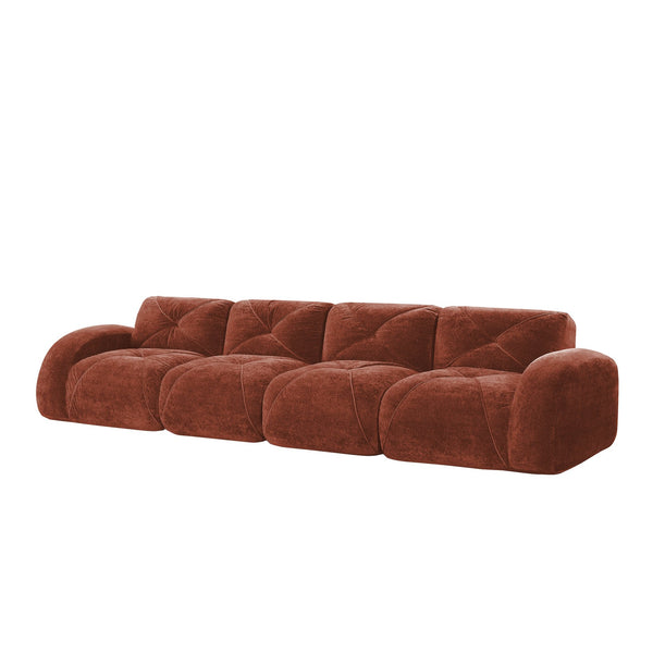 English Elm 140''soft Velvet Modular Cloud Sofa Tufted Plush Seating for Living Room or Home Theater Red+Brown W714S01609