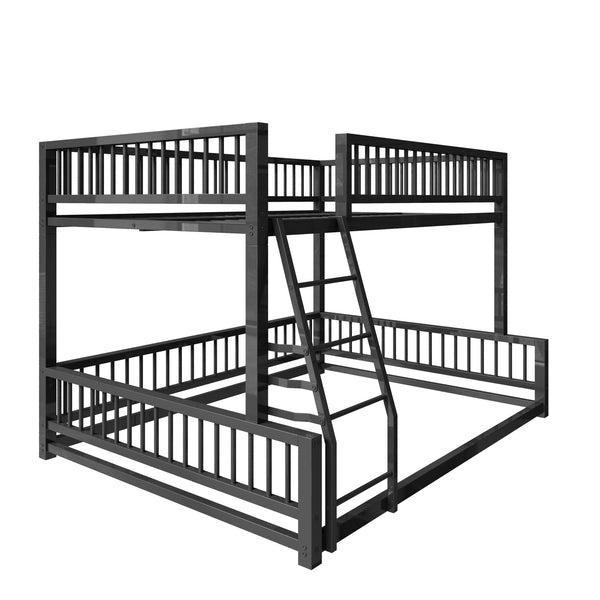 English Elm Full Full XL over Queen Metal Bunk Bed Frame with Ladder, Guardrails & Sturdy Space-Saving Design Black N709P277757B