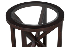 English Elm Modern Glass Coffee Table - Stylish Round Design With Solid Wood Base For Living Room & Study Use W487P317846