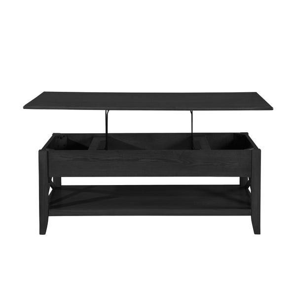 English Elm Christopher Knight Home® - COFFEE Lift-Top Farmhouse Coffee Table with Hidden Storage, X-Side Supports, Veneer Finish, Rustic Elegance Black 64520.00BLK