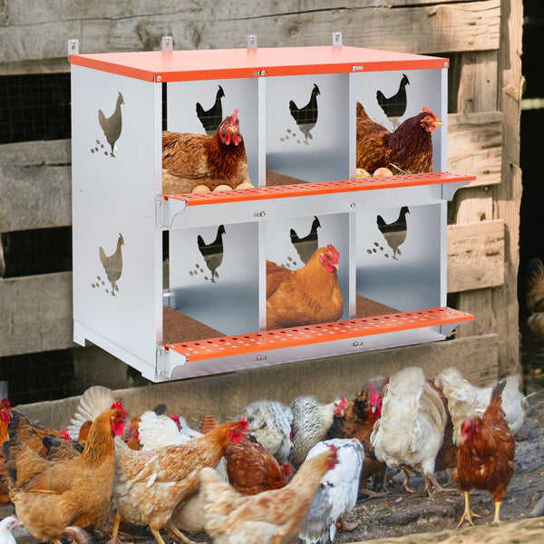 English Elm 6-bay Galvanized Steel Wall Mount Chicken Nest Box with Vented Hen Cutout Panels W1422P355410