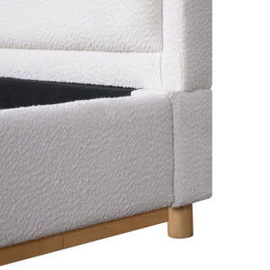 English Elm California King Boucle Upholstered Bed Curved Sculptural Headboard Rubberwood Base N757C399195W