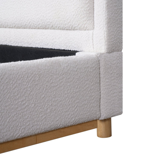 English Elm California King Boucle Upholstered Bed Curved Sculptural Headboard Rubberwood Base N757C399195W