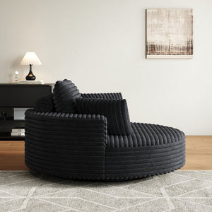 English Elm 55''l 55'l Faux Rabbit Fur Corduroy Swivel Lounge Chair Cloud Foam Seat for Bedroom Black W834S00448
