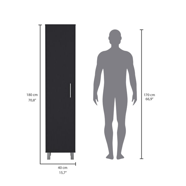 English Elm Laska 70" Tall Storage Cabinet Broom Closet in Black – 5 Shelves, Broom Hanger, Space-Saving Organizer B200P240253