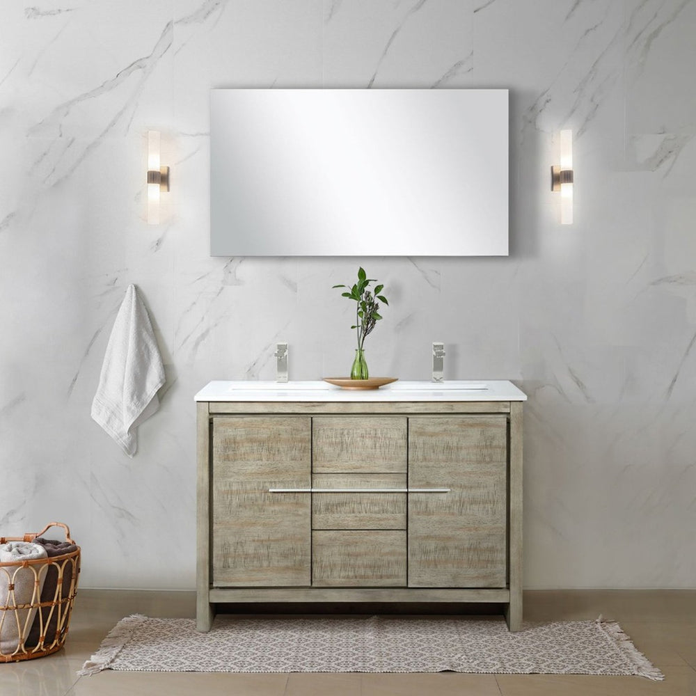 English Elm Rustic Acacia Double Bath Vanity With Cultured Marble Top, Brushed Nickel Faucet & Elegant Mirror Set B2731S01710-GIGA