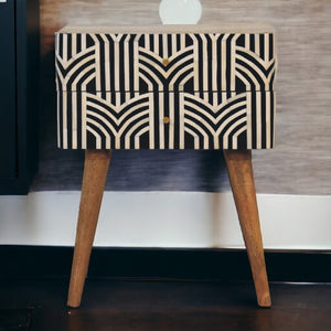English Elm Solid Wood Edessa Bone Inlay Bedside with 2 Drawers, Nordic Legs, Timeless Modern Accent for Home Decor Oak B182P166588