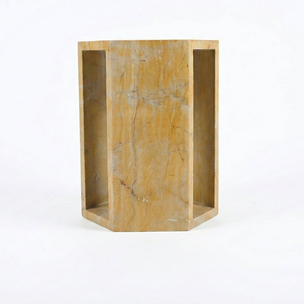 English Elm Genuine Solid Marble Hexagonal Pedestal End Table Polished Stone for Modern Living Gold W1696P407995