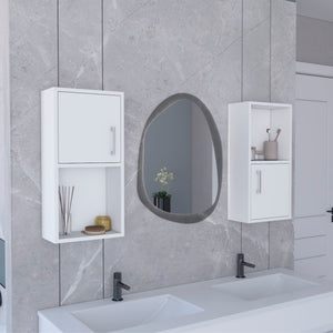 English Elm Oba Wall-Mounted 2-Pc Bathroom Medicine Cabinet in White — Compact 23.7"H, 4 Shelves, Engineered Wood B070P188845