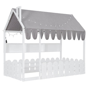 English Elm {slats Are Not Included} Twin Montessori House Floor Bed Kids Tent Lights Shelves Pinewood Frame White N708P407962K