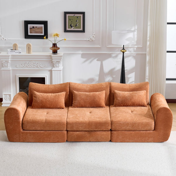 English Elm Modular Cloud Sectional Sofa Bed with Flannelette Upholstery for Flexible Living Orange W1829S00078