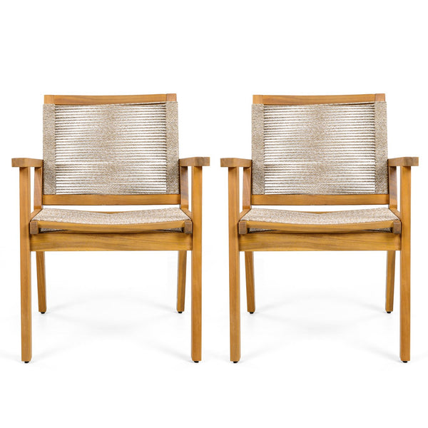 English Elm Outdoor Acacia Wood Dining Chairs with Woven Rope Seats for Patio or Terrace Set 2 N779P355695B