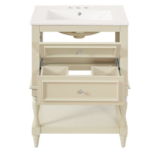 English Elm 24'' Retro Bathroom Vanity Mdf Cabinet with Ceramic Sink Open Shelf and 2 Drawers Beige N710P405414Y