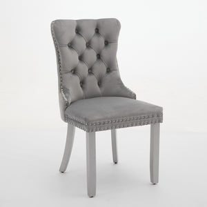 English Elm A&a Furniture Nikki Velvet Wingback Dining Chair Set with Nailhead Trim Solid Wood W1143P179490