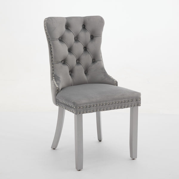 English Elm A&a Furniture Nikki Velvet Wingback Dining Chair Set with Nailhead Trim Solid Wood W1143P179490