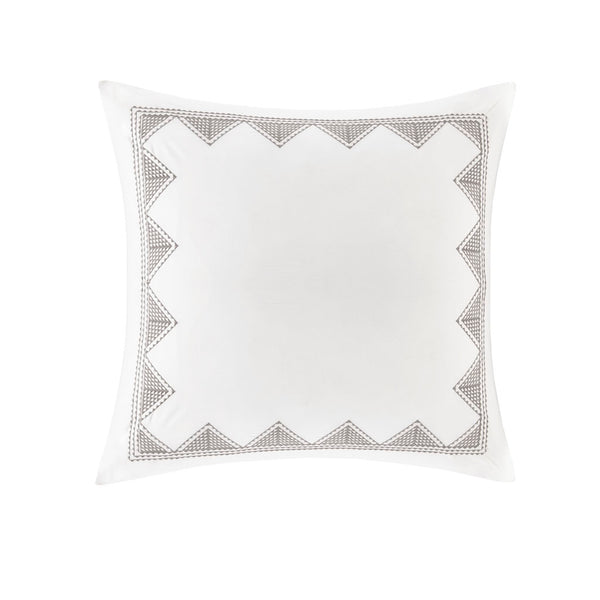 JLA Home INK+IVY - Cotton Isla Euro Sham with Geometric Embroidery, 26x26in Soft Antimicrobial White Accent Cover II11-550