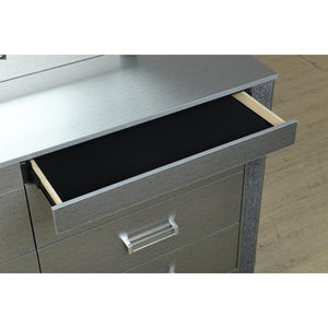 English Elm Lorenzo Elegant Chest with Hidden Jewelry Compartment, Acrylic Bar Handle and Glittered Detailing for Luxe Storage Silver 64.96 L x 18.5 W x 40.94 H B201P298428