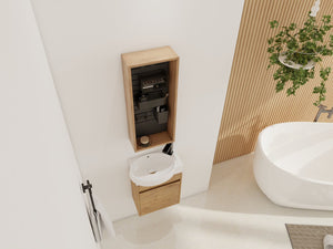 English Elm 12'' Wall Mounted Plywood Storage Cabinet Open Doorless Design with Frosted Bins for Bath W999P470287