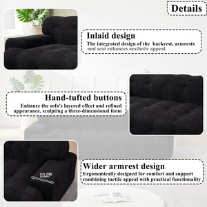English Elm [video]87.4-inch Cloud Series Chenille Three-seater Sofa with Tufted Square Arms for Living Rooms Black W3505P383950