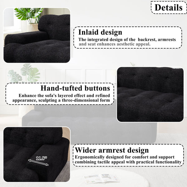 English Elm [video]87.4-inch Cloud Series Chenille Three-seater Sofa with Tufted Square Arms for Living Rooms Black W3505P383950