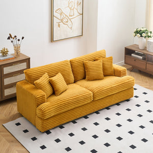 English Elm An Orange Corduroy Foldable Chaise with Storage Cup Holders and Footrest Lounge W1658P241467