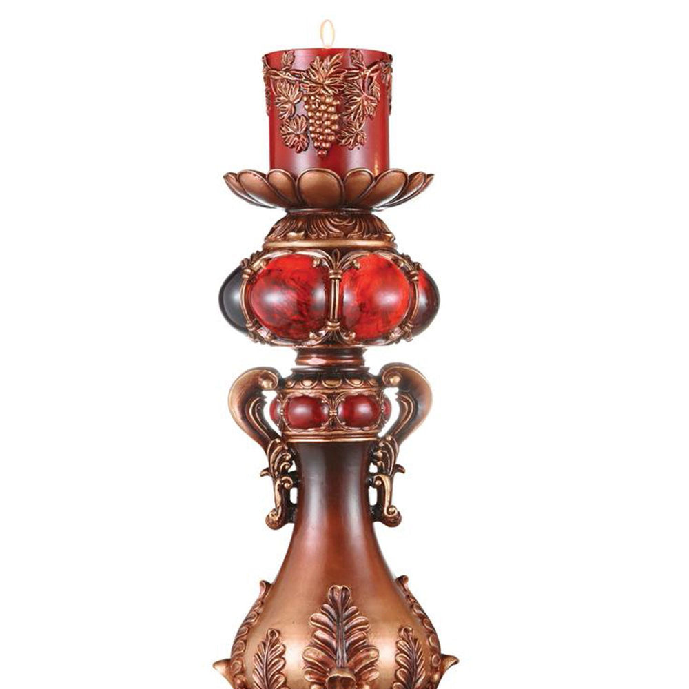 English Elm 16" Polyresin Candleholder Burgundy Marble Finish Ancient Motif Tabletop Accent Piece B072116534