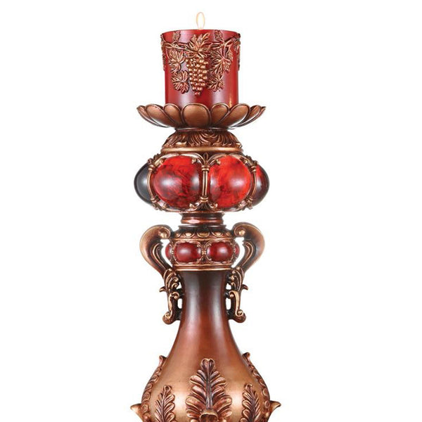 English Elm 16" Polyresin Candleholder Burgundy Marble Finish Ancient Motif Tabletop Accent Piece B072116534