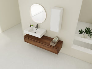 English Elm 60 Inch Wall-Mounted Bathroom Vanity Set With Resin Sink, Soft-Close Drawers, And Side Cabinet Space W999S00284