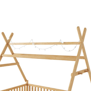 English Elm Twin Montessori Floor Bed House Frame with Led Lighting and Safety Rails for Kids Natural W2593P440591