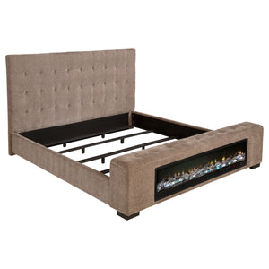 English Elm Crombie Queen Upholstered Bed with Flame Footboard Bluetooth Speaker Brown Fabric B062S01665