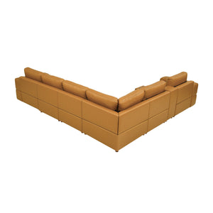 English Elm Premium Leather Match Sectional with Dual Recliners Square Arms and Console Storage Ginger B2748S00136